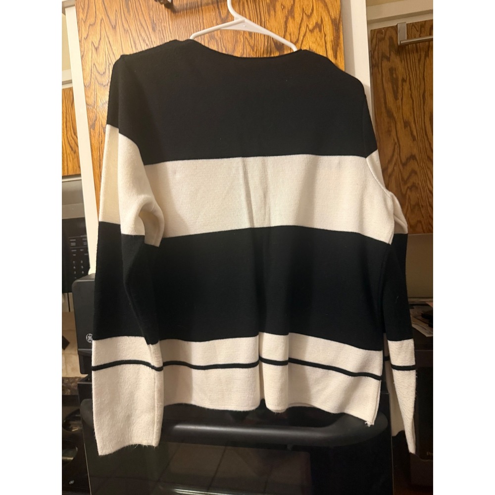 Kathie Lee Collection Black White Striped Cardigan Sweater Womens Large 12/14 - Picture 5 of 5